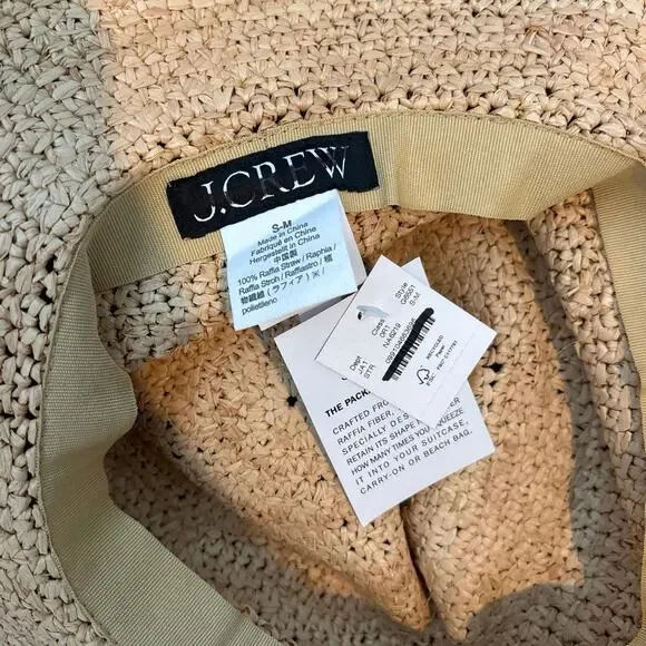 NWT J.Crew Wide Brim Foldable Raffia Straw Hat Size S-M